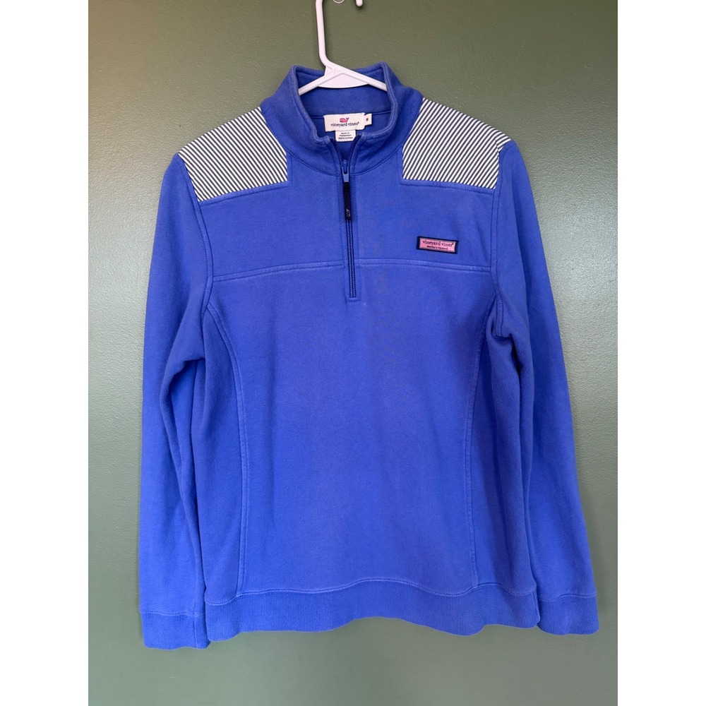 Vineyard Vines Womens Blue Striped Shoulder Quarter Zip Pullover Sweater Size M